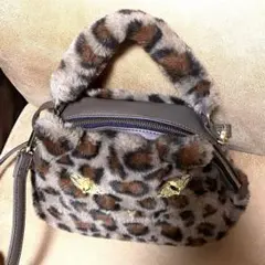 エコファー　2wayバッグ　ヒョウ柄　猫　ボア&ストーン