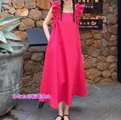 袖フリルワンピース♡XLサイズ♡ハワイアン フラダンス♡ピンクのサムネイル