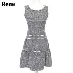 【美品】 Rene ツイードノースリーブワンピース 34 白×黒