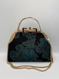 龍郷　泥大島紬　ハンドメイド　がま口バッグ　着物バッグ　バンブーバッグ ハンドメイド 大島紬 龍郷柄 着物リメイク がま口バッグ 3way #817