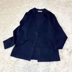 アイシービー ニットジャケット 洗える ストレッチ XL ネイビー 大きいサイズ