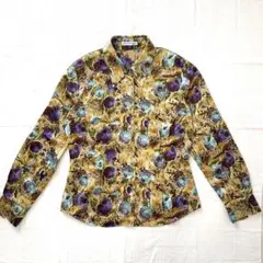 大きいサイズ ETRO 花柄 和 総柄 シャツ 44 グリーン系 イタリア製