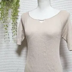 ☆ ROPÉ PICNIC(38/M)デコルテ ワンポイント リブ 半袖 ニット