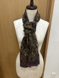 即購入可★ペイズリー柄　紫系ストール★男女兼用　ウール100%