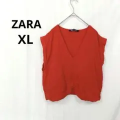 ザラ▶Vネックブラウス 赤 フレンチスリーブ XL 大きめサイズのサムネイル