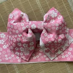 作り帯　ゆかた用　ピンク花柄
