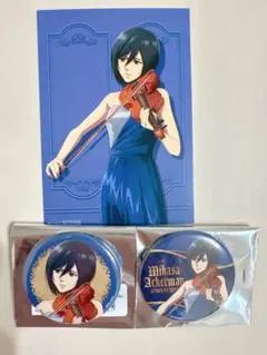進撃の巨人　四重奏　ミカサ　缶バッジ　特典カード