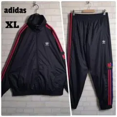 アディダス★トレフォイル 刺繍ロゴ セットアップ ナイロンジャケット 黒 XL