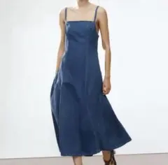 ZARA デニム キャミソール ボリューム ロング ワンピース M