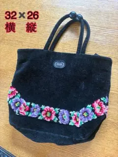 FEILER 花柄刺繍 ハンドバッグ 黒 32×26cm フェイラー