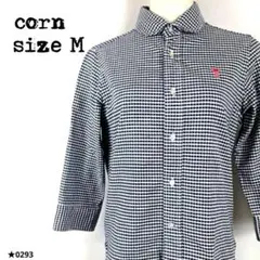 corn コーン チェック柄シャツ 七分袖 M ギンガムチェック 0293★
