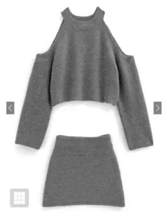 ショルダーオープントップスxミニスカートニットセットアップ[dr779]