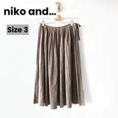 niko and ニコアンド プリーツスカート ブラウン 麻混 サイズ3