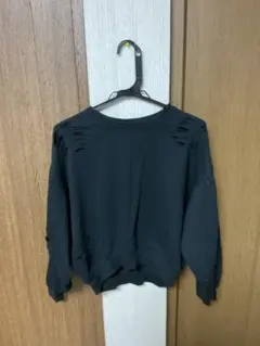 ダメージ加工 黒 スウェット トレーナー