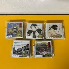 5点セット「京都マグネット（白）」　金閣寺・浮世絵・寛政三美人・切絵・五重塔
