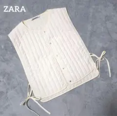 ZARA ザラ　キルティングダウンベスト　アイボリー　サイドリボン付　Sサイズ