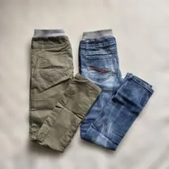 オリーブグリーン・デニムブルー長ズボン 2本セット140cm