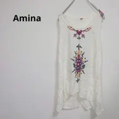 アミナ＊ロングトップス ノースリーブチュニック　刺繍 カラフル ストレッチのサムネイル