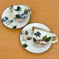 【お値下げしました】九谷焼 高畠敏彦作 マグカップ＆ソーサー2客 紫陽花柄