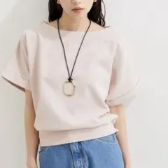 ViS【洗える】ピグメント加工ワンショルプルオーバーオフショルダー半袖Tシャツのサムネイル
