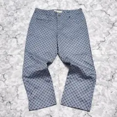 総柄パンツ ブルー コットン ストレッチ スリム フラワー柄 y2k