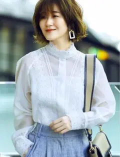 ルイルエブティック オーガンジーレースデザイントップスブラウス ホワイト