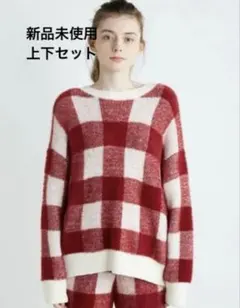 新品未使用ジェラートピケルームウェア上下セット赤白チェック