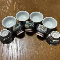 九谷焼 陶和 お猪口 盃 9個セット 酒器 松竹梅 青粒鉄仙 金彩 伝統工芸品