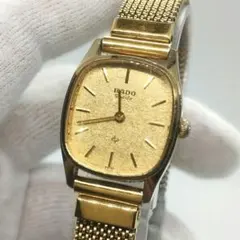 【稼働/新品電池】RADO　ゴールド　レディース腕時計　スクエア　伸縮ベルトのサムネイル