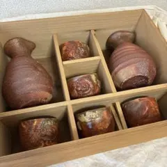 信楽焼　狸庵　酒器セット 徳利 ぐい呑み 陶器 木箱入り