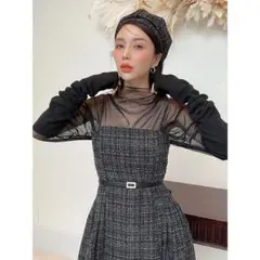 【美品】eimy istoire ツイードタック フレアキャミワンピース