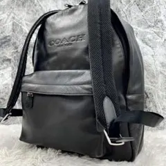 美品 コーチ チャーター バックパック オールレザー 大容量 デカロゴ型押し 黒