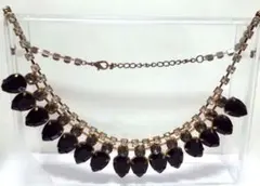 ビジュー風 ネックレス　ブラックゴールド系 　1度着用 37g