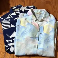 多色抽象模様 柄シャツ　長袖　シースルー