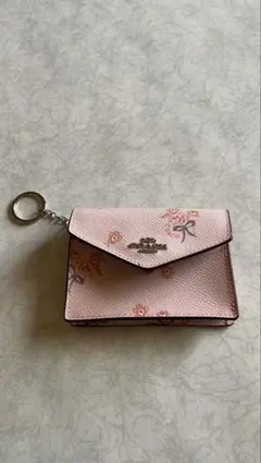 COACH花柄 ピンク レザー カードケース キーホルダー付き