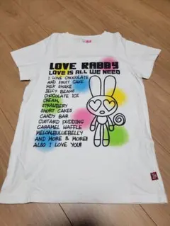 ラブラビ Tシャツ 白 キッズ うさぎ かわいい 英字プリント 夏