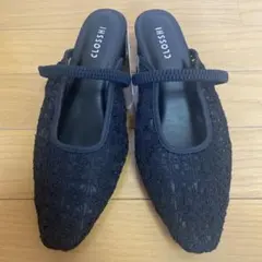 〈新品〉CLOSSHI ヒールチュールレースミュール サイズLL ブラックのサムネイル