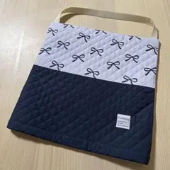 防災頭巾カバー　リボン　ネイビー　座布団タイプ　正方形　ハンドメイド　入学