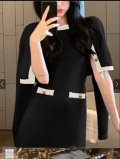 配色カーディガン×ミニワンピースニットセットアップ[ac2315]