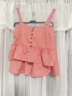 しまむら フリル ギンガムチェック セットアップ M