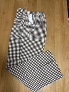 新品未使用 GU ブラウン ギンガムチェック ストレートパンツ XL