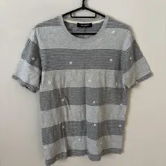 nano universe 桜刺繍　グレー　ボーダー Tシャツ