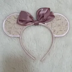 ミッキー型レースカチューシャ（ベージュ・ピンク）