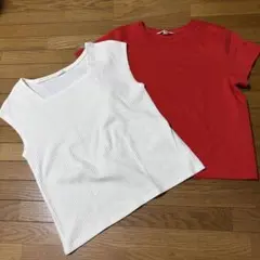 H&M GU 半袖Tシャツ 2枚セット レッド ホワイト L