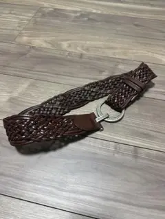 goa ブラウンレザー編み込みベルト