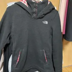 ノースフェイス パーカー 裏地フリース 刺繍ロゴ チェック ダークグレー 黒M