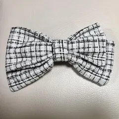 チェック柄 リボンバレッタ ホワイト　※まとめ買いはさらにお値引き可能です