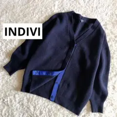 インディヴィ✴︎配色デザイン ニットカーディガン ゆったり 羽織り 日本製