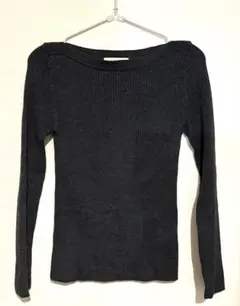 グレー リブカットソー 長袖 ボートネック シンプル きれいめ Mサイズ