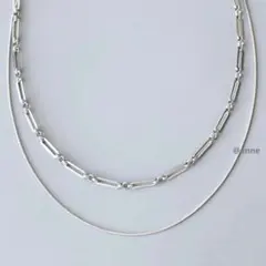 ネックレス 二連 スクエアチェーン シルバー ステンレス 新品 オシャレ 豪華